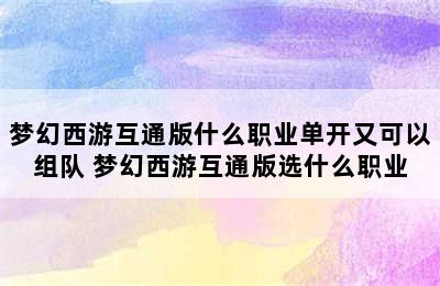 梦幻西游互通版什么职业单开又可以组队 梦幻西游互通版选什么职业